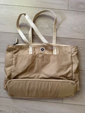 Walker Family Goods Canvas Tote Bag with Front Pocket — Beige with Cream Straps